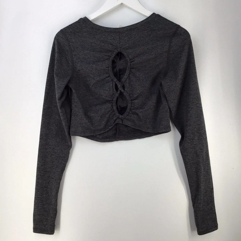 FP movement long sleeved Gray Athletic Exercise Crop top Size Medium - Picture 3 of 11